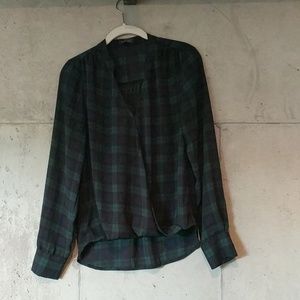 Cross-front Plaid Print Top